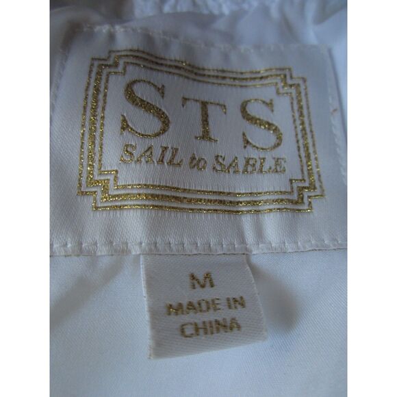 SAIL TO SABLE WHITE EYELET SLEEVELESS SHIFT, RUFFLE NECKLINE & KEYHOLE BACK  M - Picture 4 of 4